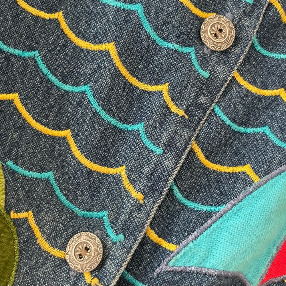 Santa Beach Denim Button Down Jacket So Cute Embr… - image 7